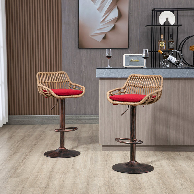 Tabouret de bar 19,29 po x 18,9 po x 42,91 po, hauteur réglable en lin et métal 1pc avec repose-pieds