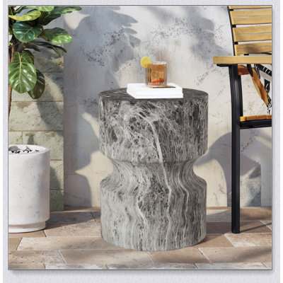 Cement Outdoor End Table For Patio And Garden, Faux Terrazzo Accent, Modern Small Round Side Table, Indoor And Outdoor Use