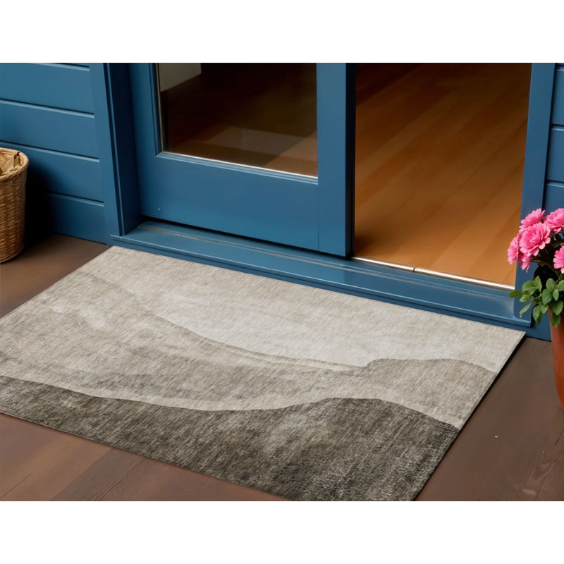 3' X 5' Taupe And Brown Abstract Washable Indoor Outdoor Area Rug