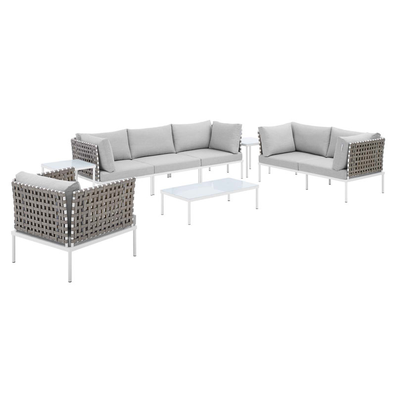 Ensemble de sièges de patio en aluminium à tissage panier 8 pièces Harmony par Modway, gris, Brun clair