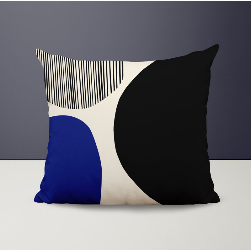 Jeté carré / extérieur en polyester Chamu, L 17 po x H 17 po, Bleu marine/noir