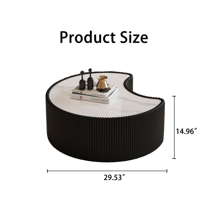 Table basse de 75 cm (29,53 po) avec dessus en pierre frittée noire pour salon, H 14,96 po x l 29,53 po x P 29,53 po, Noir