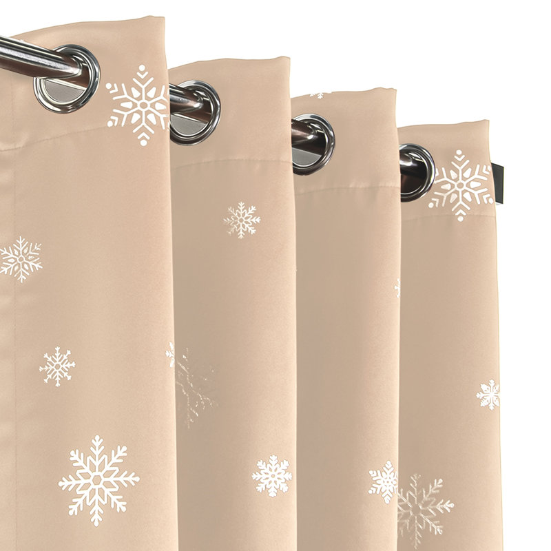 Corderius Polyester Snowflake Silver Foil Print Blackout Thermal Grommet Curtains, Beige, 52" W x 63" L