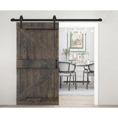 K Series Solid Wood Sliding Barn Door with Installation Hardware Kit (Smoky Gray)