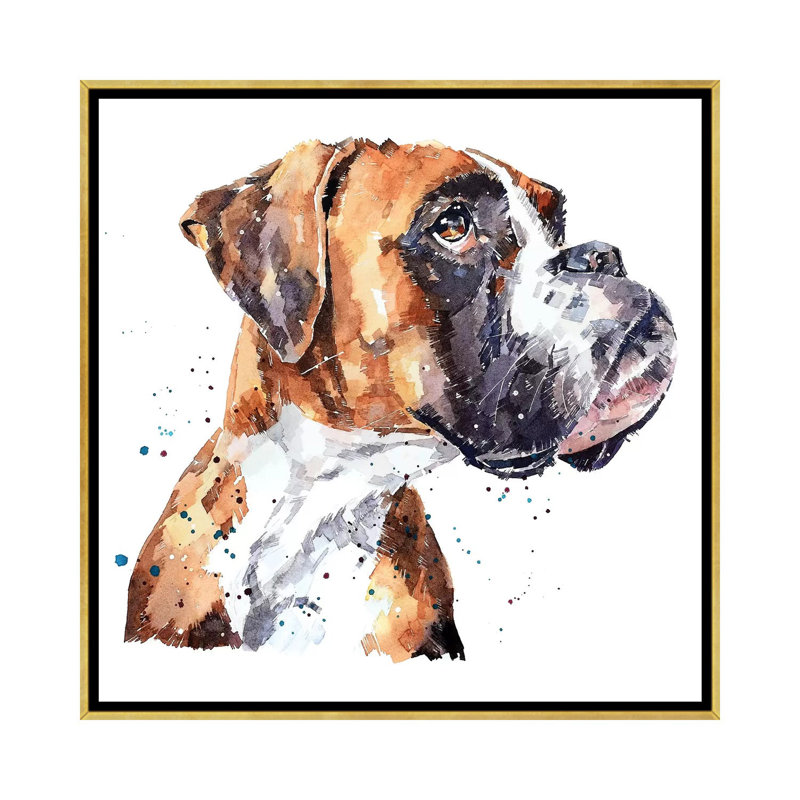 « German boxer » par Edwatercolours-impression, Toile encadrée d'or, Pas de tapis, H 26 po x l 26 po x P 1,5 po