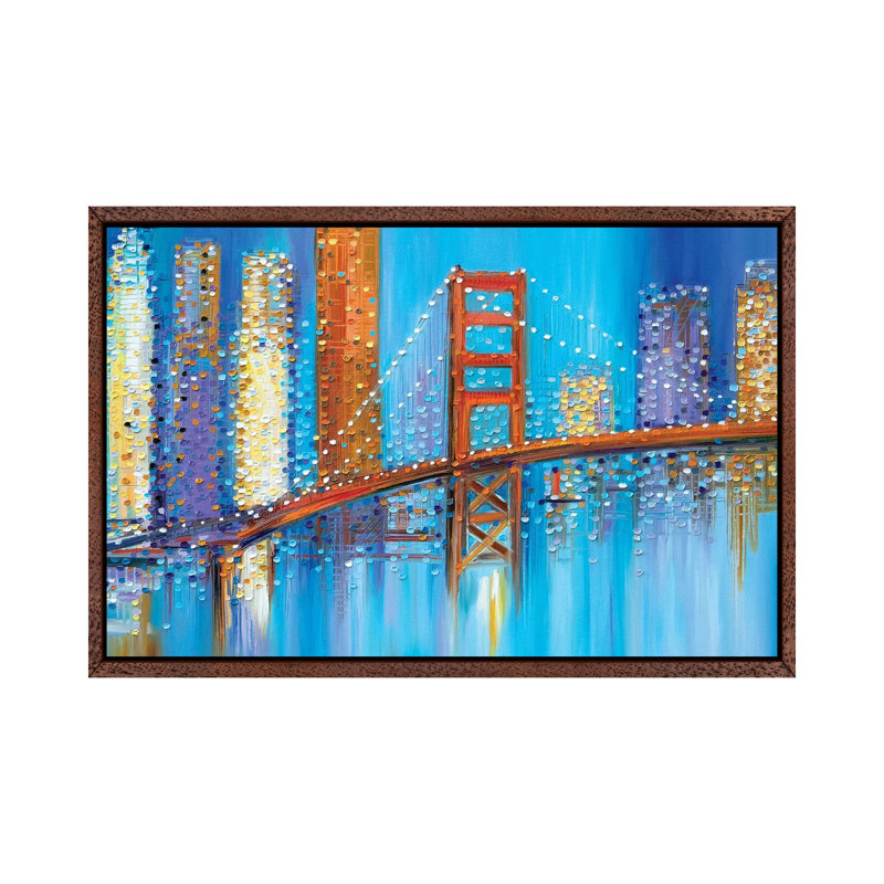 Golden Gate Bridge by Ekaterina Ermilkina - Painting on Canvas, 66.04 cm H x 45.72 cm W, Classic Brown Wood Framed