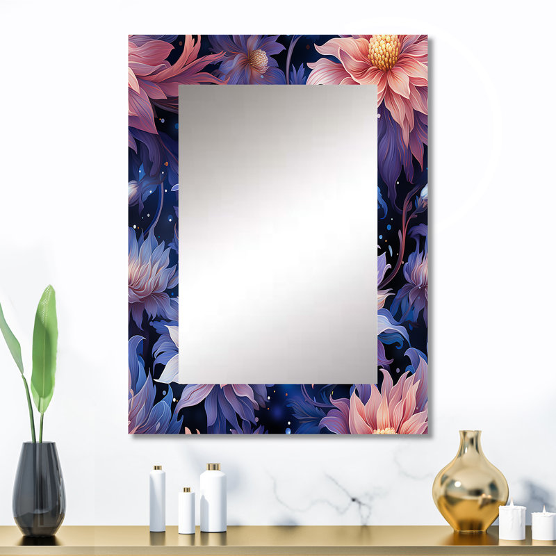 Purple Celestial Dreams Floral Pattern - Floral Large Wall Mirror, Cottage Unique Mirror, Printed Metal Art, 32" x 24"