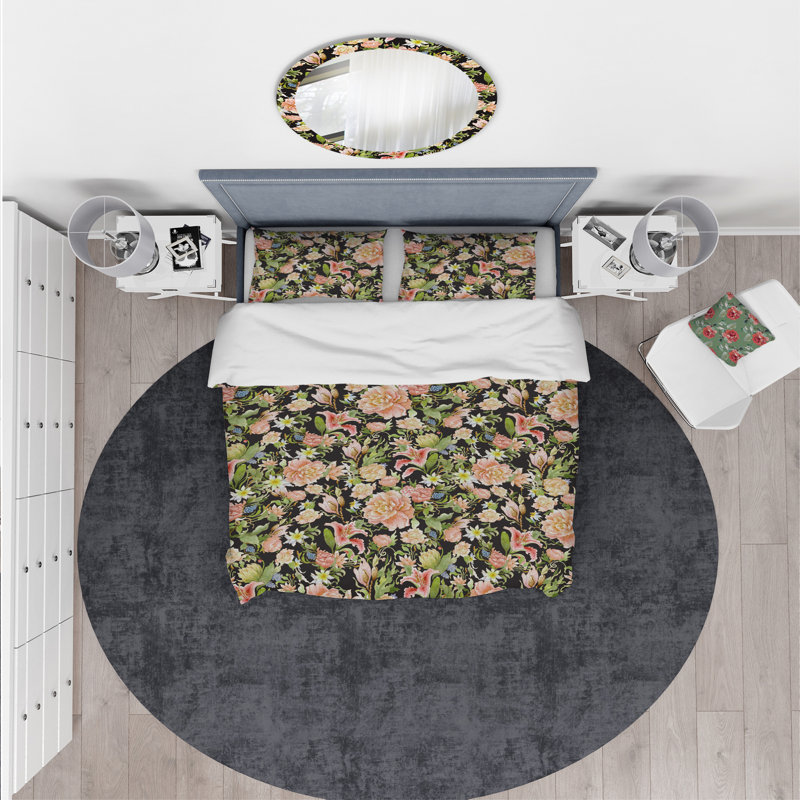 Ensemble de housse de couette fleurie designart watercolo, Housse de couette grand + 2 taies décoratives