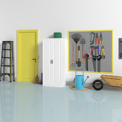 Armoire de garage avec supports de rangement rotatifs
