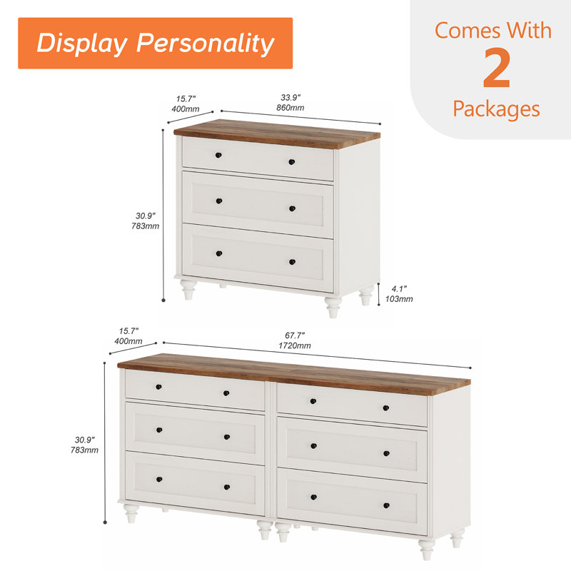Commode de rangement Scarlett, Blanc / Brun