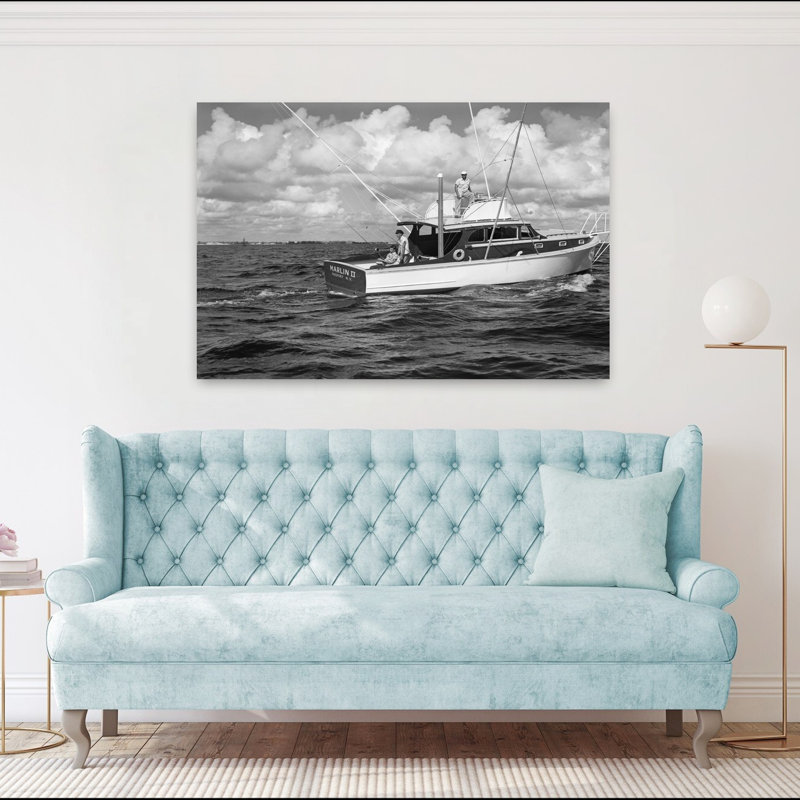 1950S Group Of 3 Men Trolling Off Of Fishing Boat In Gulf Stream Classic Retro Vintage Fish Ocean Wall Art, 60" H x 40" W