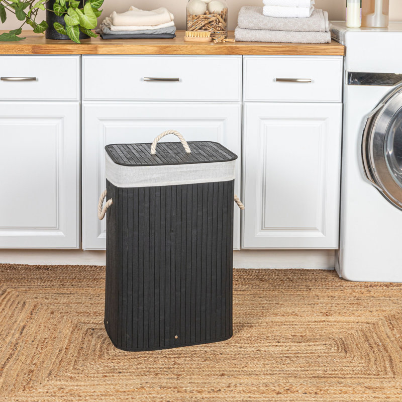 Panier à linge en bambou Grove avec poignées en corde, couvercle et sac à linge amovible lavable à la machine, 19 gallons