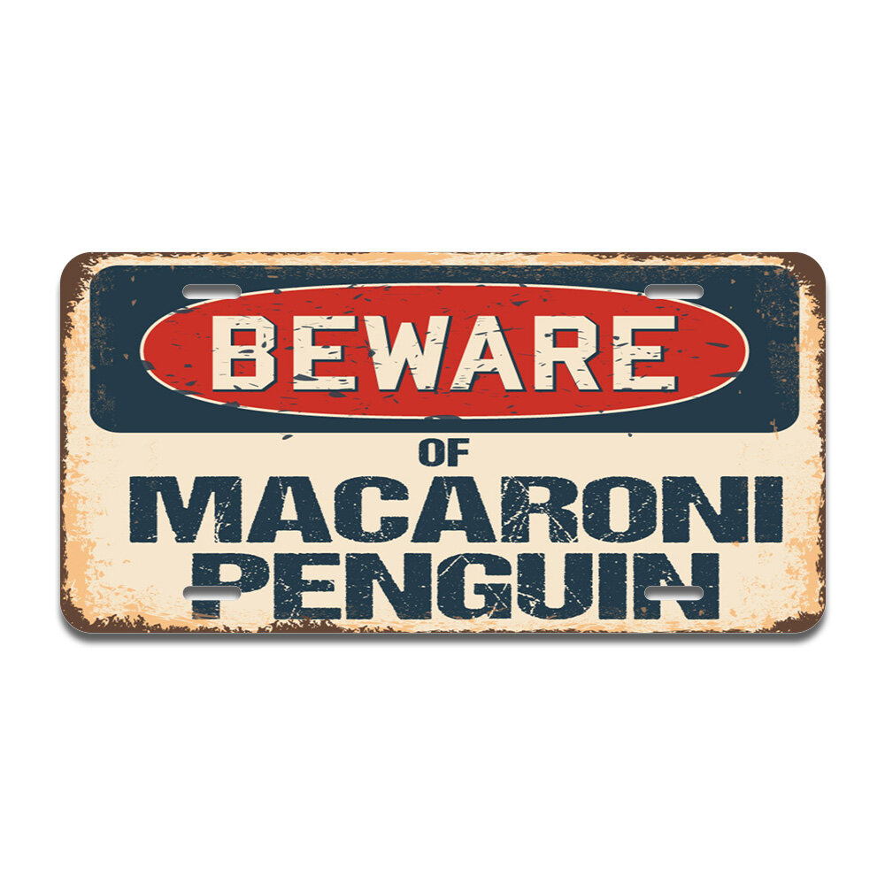 SignMission Beware of Macaroni Penguin Aluminum Plate Frame | Wayfair