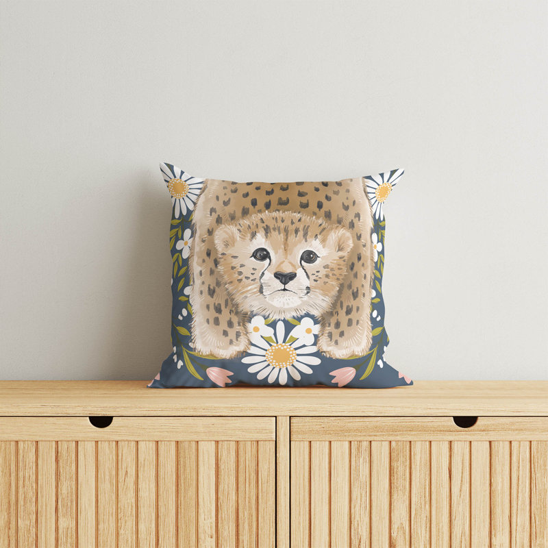 Lil Lying Leopard Flowers Slate Pillow, 26" H x 26" W