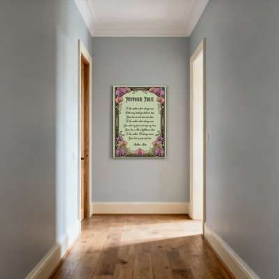 Tableau mural sur toile tendue avec cadre floral orchidée et poème « Mère véritable » (1 pièce)