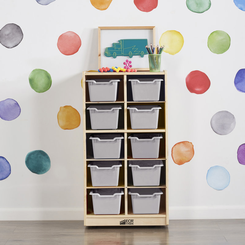 Light Gray Stackable Plastic Storage Bins for Kids, Set of 10