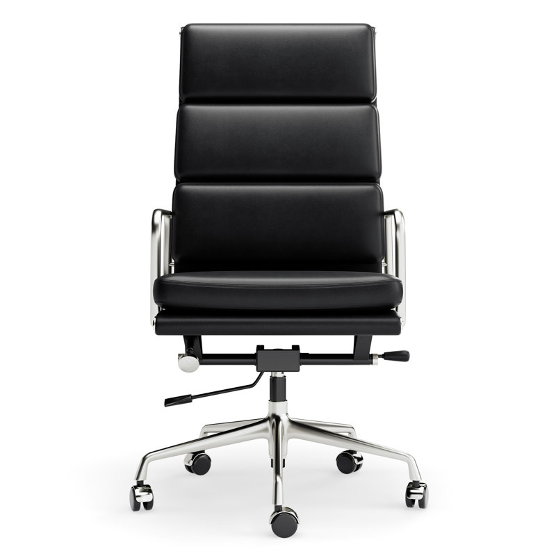 Modern Genuine Leather Executive Office Chair with Aluminum Frame, Black