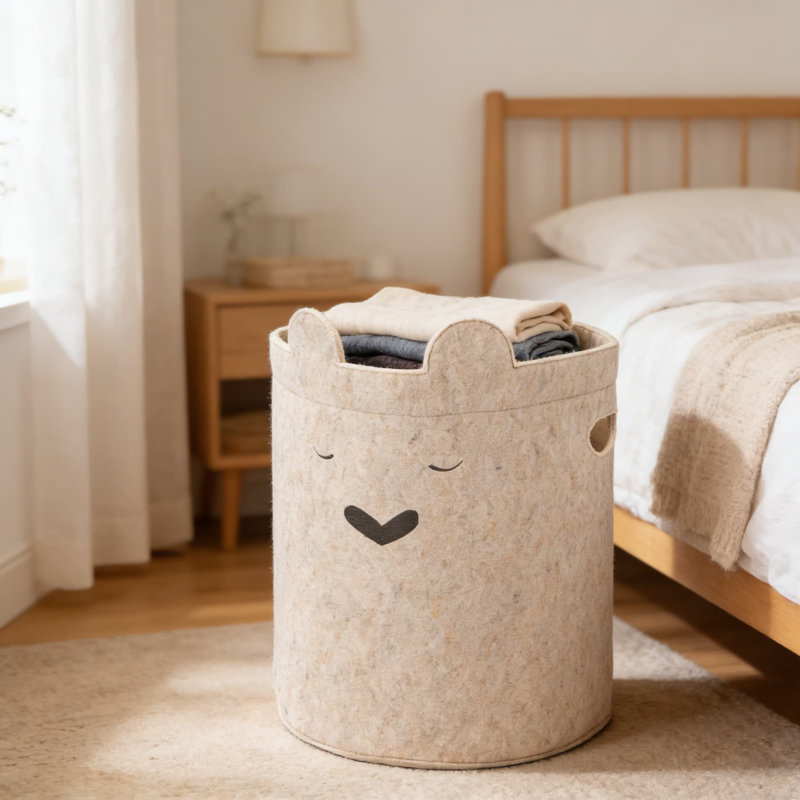 Panier à linge en feutre Baby Bear | Panier de rangement pliable pour chambre de bébé et maison | Léger avec poignées flexibles | Conception en feutre doux et sécuritaire