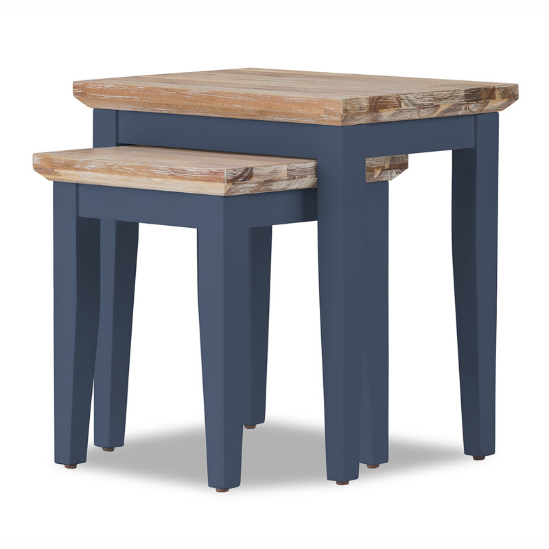 Doria Solid Wood Nesting Tables, Navy Blue