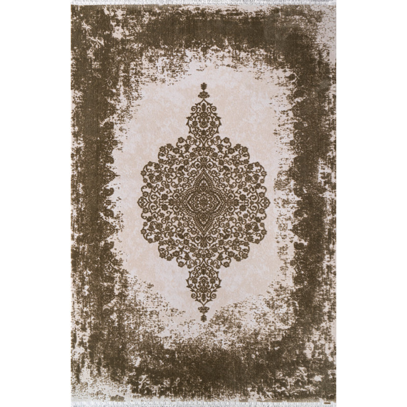 Médaillon oriental classique Tabu vert tissé à la machine en polyester + fil acrylique, Tapis de couloir 2 pi 7 po x 10 pi