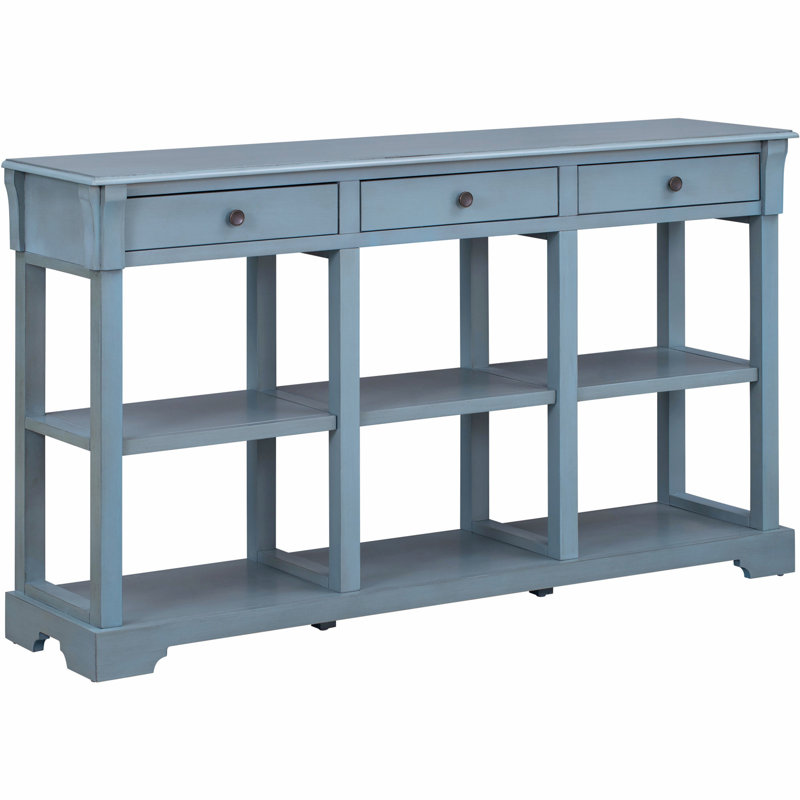 Console rétro en bois massif Cesilia, Bleu