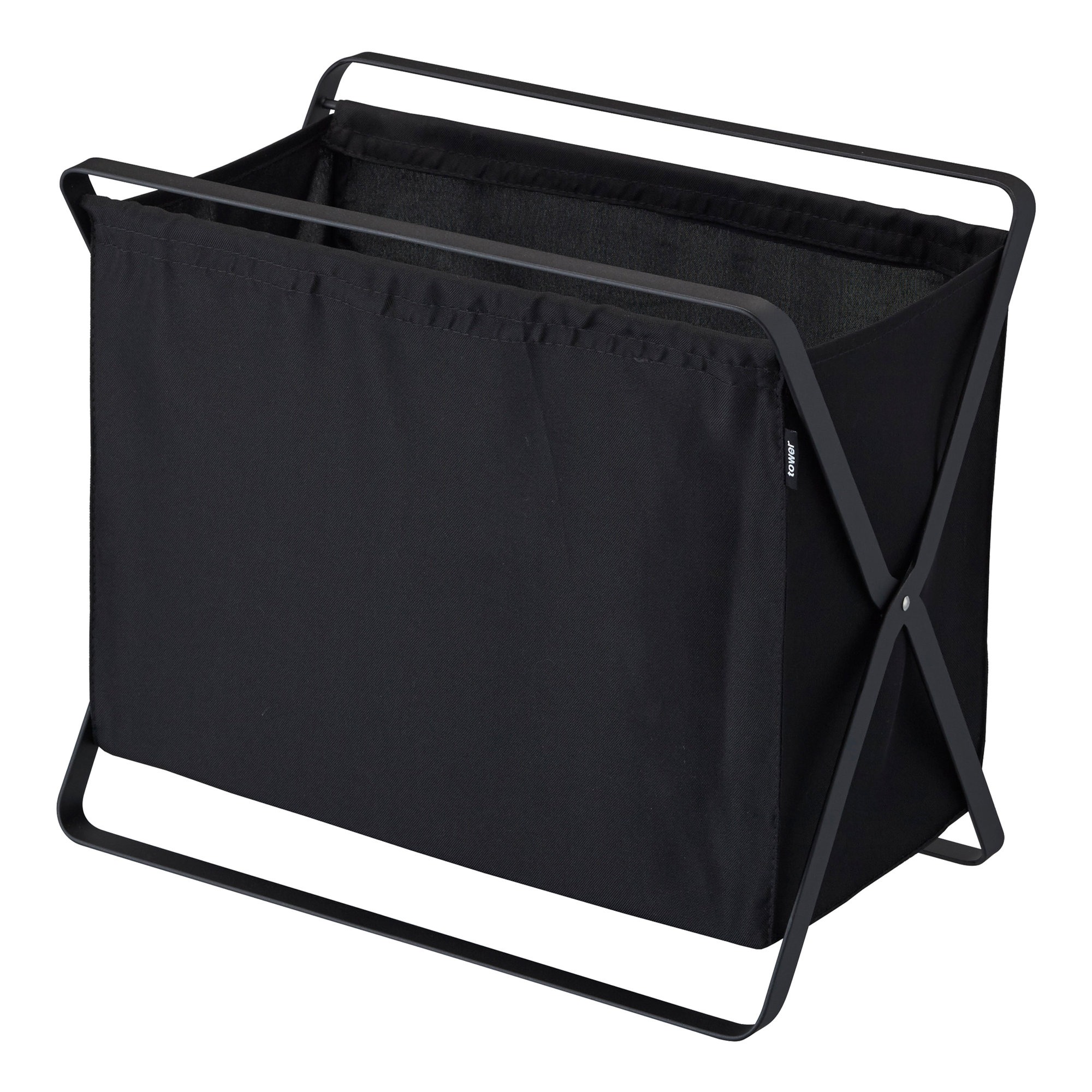 Yamazaki Home Laundry Basket - Foldable Storage Hamper Organizer, Steel, Black, Wide (15.7" H x 18.1" W x 11.4" D)