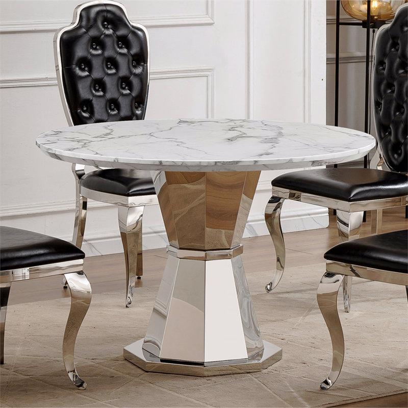 Table de salle à manger 47 po, Argent argent, Blanc
