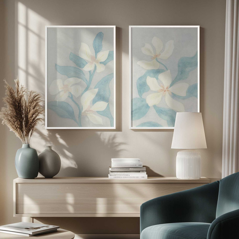 Ensemble de 2 reproductions Soft Petal Dance, 24" x 18", Framed Print, Satin Black