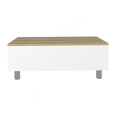 Table basse à plateau relevable Gambia, quatre pieds - blanc / chêne clair