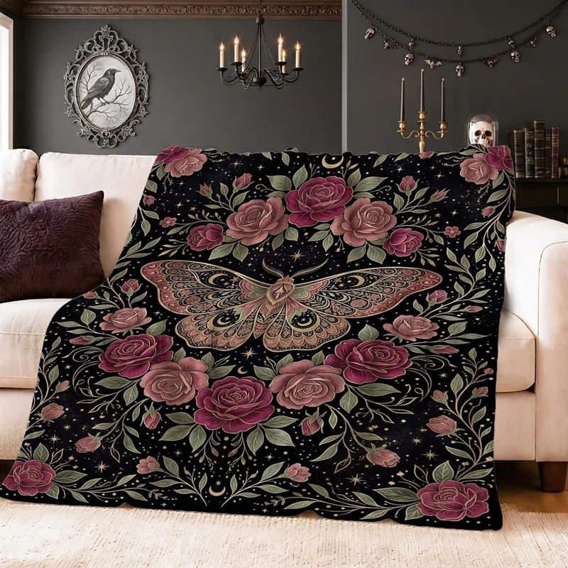 Jeté Mystic Moth and Rose Art gothique, 60 x 80 po