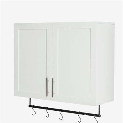 Armoire murale de salle de bain avec tablette réglable, barre à serviettes, 5 crochets, armoire de rangement pour la salle de bain, cuisine, blanc