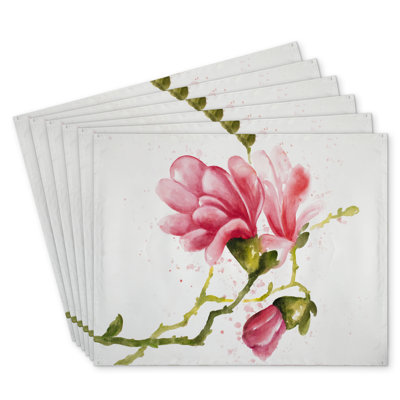 Magnolia Flowers Polyester Chandrine Set of 6 - Home Decor