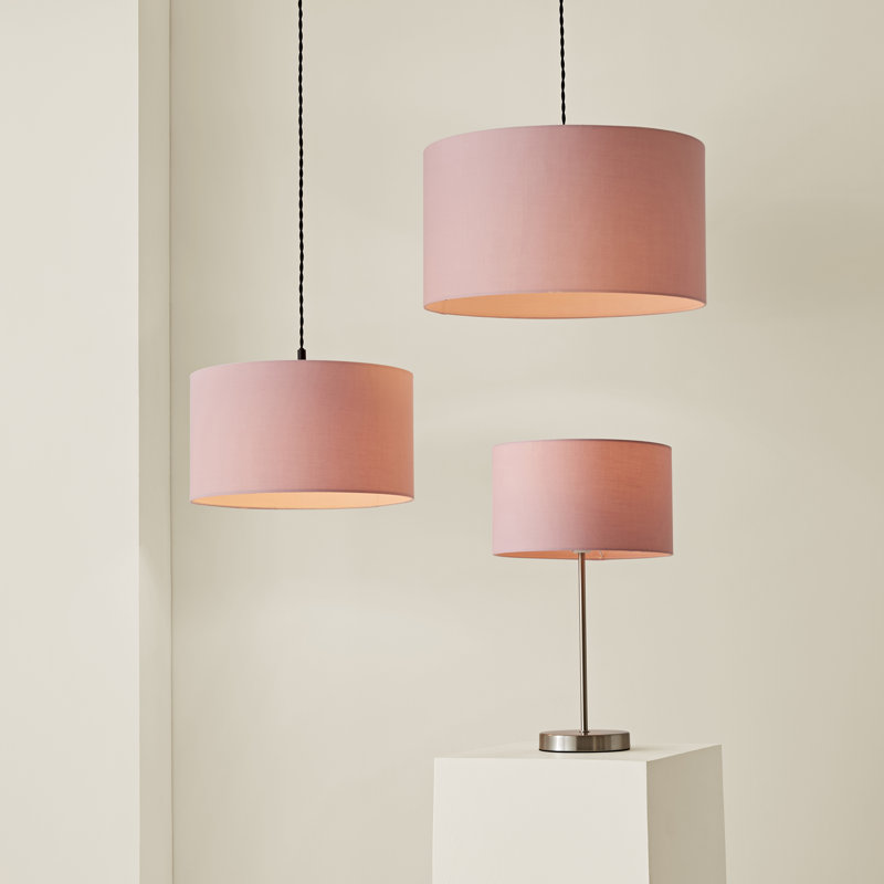27.5cm H Cotton Drum Pendant Shade ( Screw On ), Pink, 25cm H x 45cm W x 45cm D