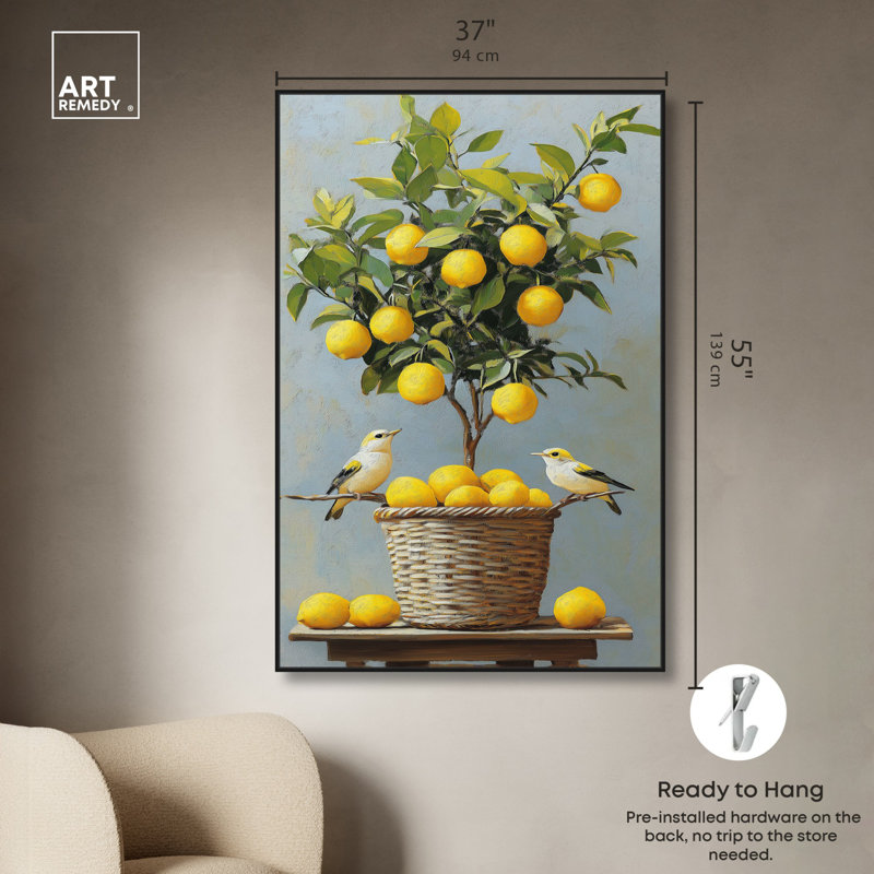 «Lemon Orchard Duet», art mural, H 55 po x l 37 po, Cadre noir