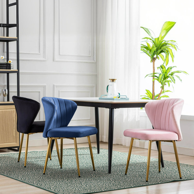 Yokley 50cm H Velvet Upholstered Side Chair, Blue