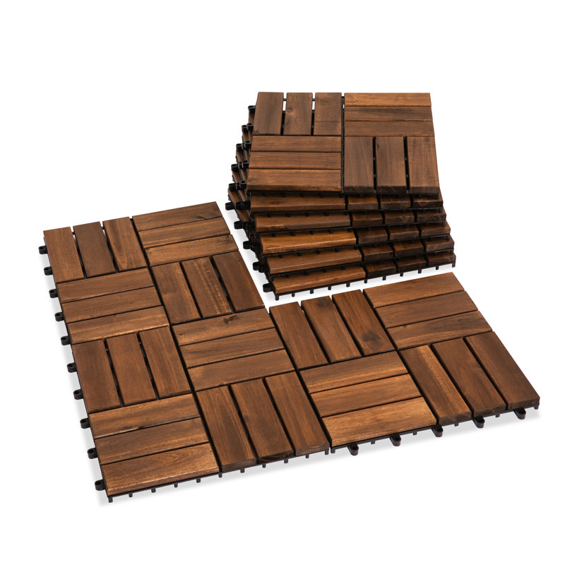 30.5cm L x 30.5cm W Solid Wood Interlocking Deck Tile, Brown