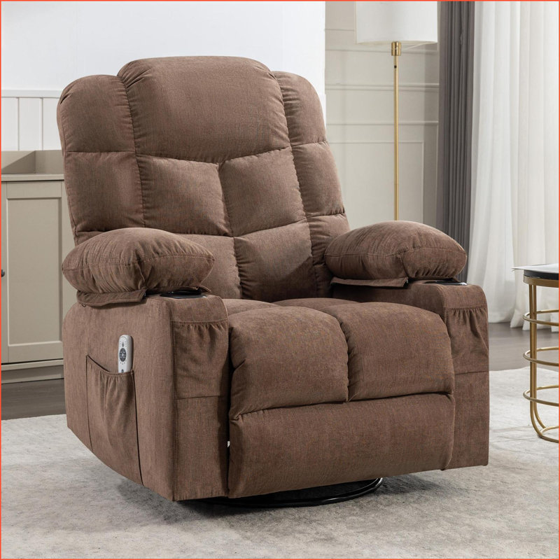 Recliners with Massage &amp; Heat, Oversized Rocking Recliner Chair with USB Port, 2 Cup Holders | Walnut Brown | Metal &amp; Wood