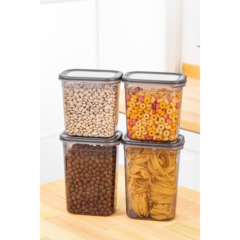 Ensemble de boîte de rangement en plastique durable (4 pièces), couleur anthracite | 2 boîtes: 5,5 x 5,5 x 3,9 pouces (39,0 oz liq.), 2 boîtes: 4,1 x 4,1 x 3,5 pouces (50,7 oz liq.) | Sans BPA, va au lave-vaisselle, idéal pour organiser la maison et le bureau