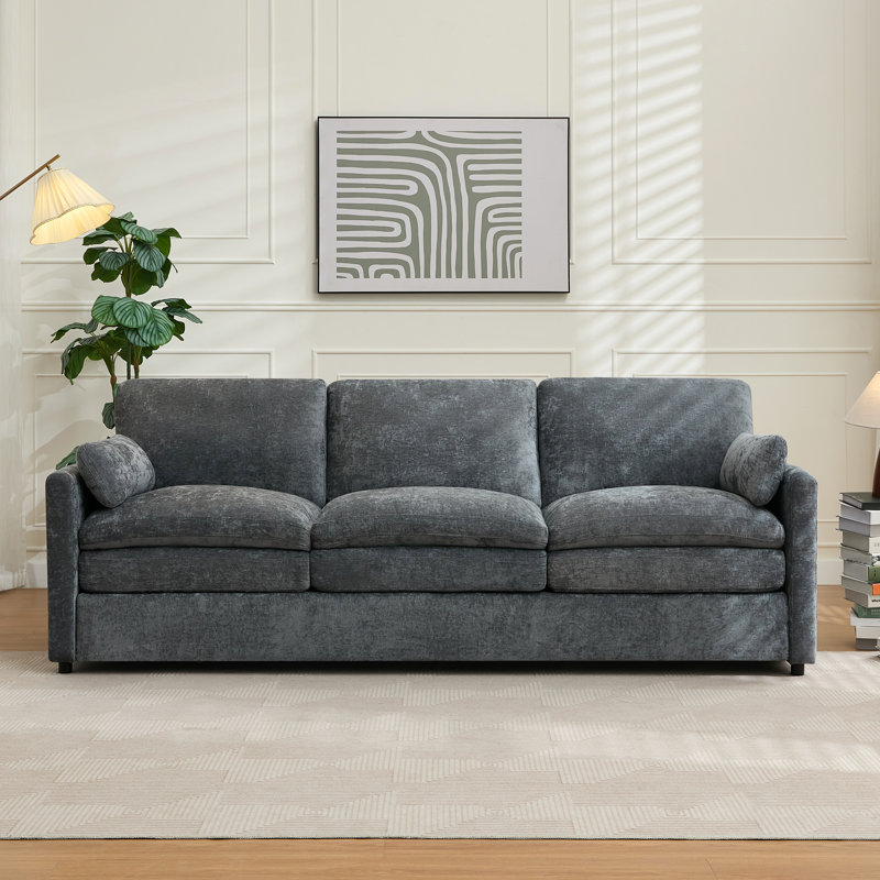 Canapé rembourré en chenille de luxe l 89 po, Gris