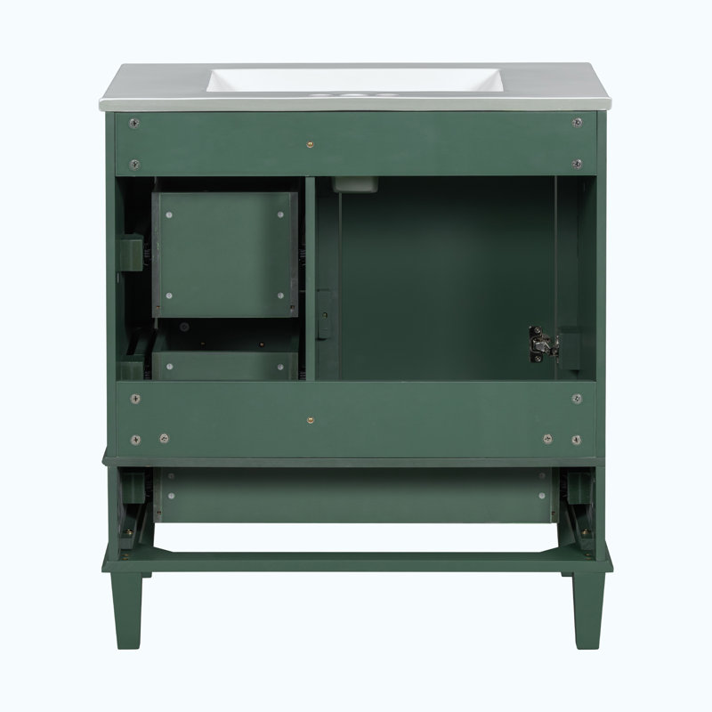 Ensemble de meuble-lavabo simple 30 po avec plateau en céramique Maureena, Vert, Or