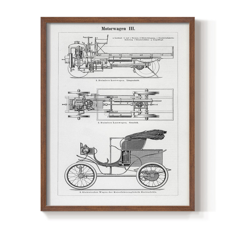 Reproduction encadrée industrielle en bois massif, H 21 po x l 17 po, Walnut