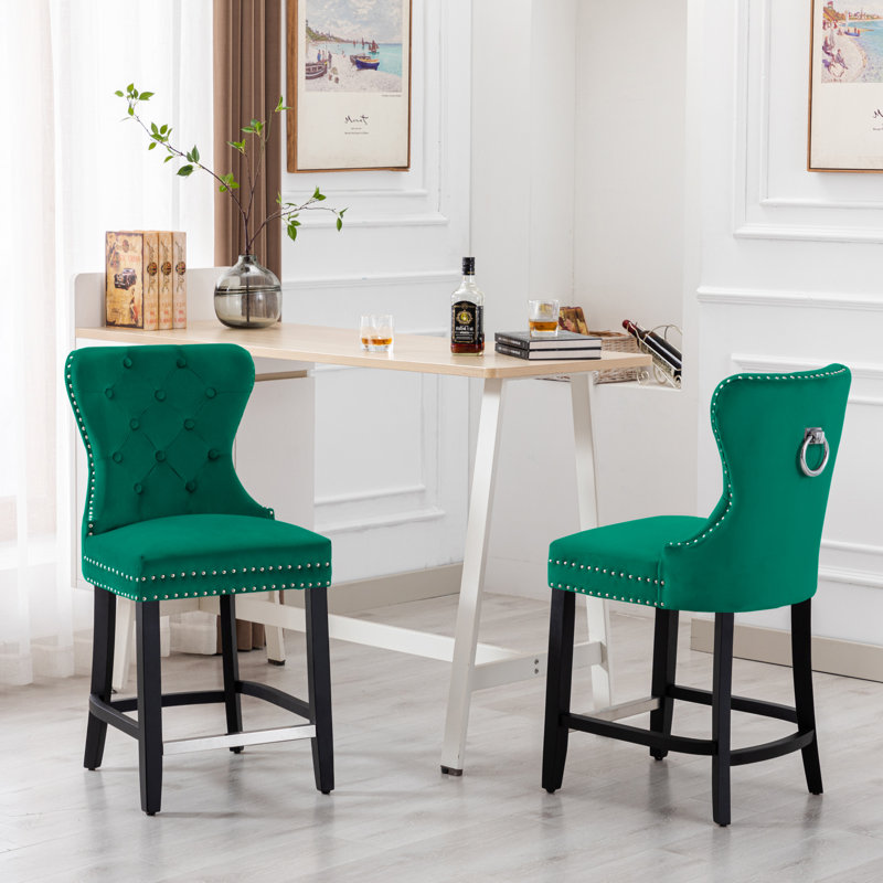 Tabouret de bar et de comptoir Kirsten, Tabouret de bar (siège d'une hauteur de 29 po), Gris antique, Vert
