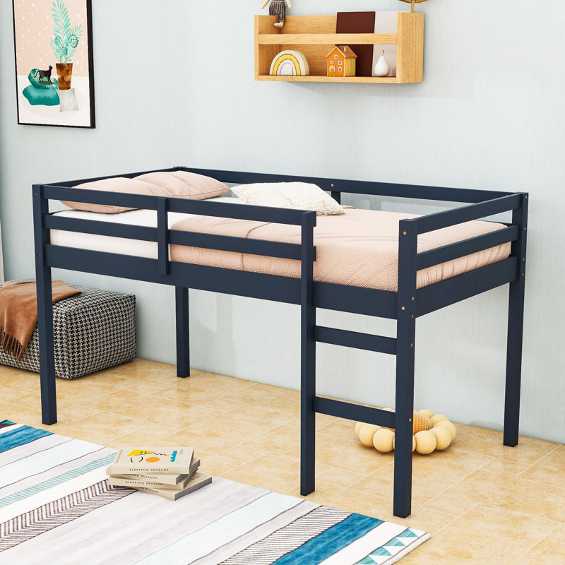 Lit mezzanine simple en bois avec échelle, Bleu
