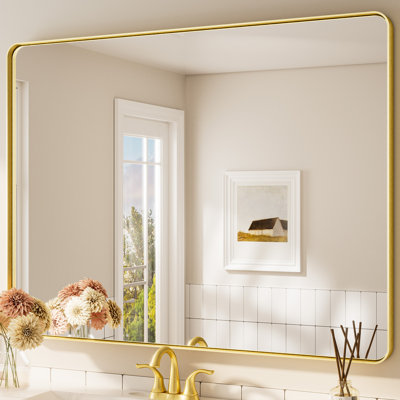 Bathroom Mirror with 1.2" Thick Aluminum Alloy Frame,Wall Mirror with Tempered Glass,Accent Mirror for Entryway,Dining Room,Bedroom