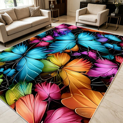 Tapis décoratifs floraux en verre coloré 1PC pour salon, doux et confortables, convenant à toutes les saisons, faciles à entretenir, lavables à la machine, tapis de dessous de table convenant à l'entrée, à la chambre à coucher, à la salle à manger et au bureau personnel