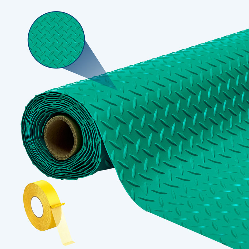 Tapis de sol 7,5 pi x 20 pi à motif de losanges pour garage, ruban antidérapant en PVC de 2,8 mm d'épaisseur pour le stationnement et la salle de sport, vert