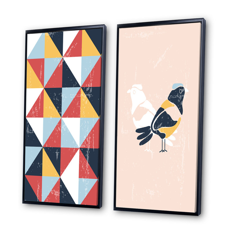 «Retro Retro Birds II», ensemble de 2 impressions, H 32 po x l 32 po x P 1 po, Toile avec cadre noir