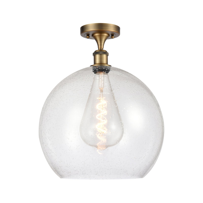 Plafonnier semi-encastré 1 lumière, Laiton brossé, H 18,38 po x l 13,75 po x P 13,75 po, Ampoule non incluse