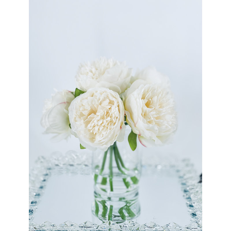 Grand arrangement de pivoines roses blanches, centre de table artificiel artificiel, H 8 po x l 6 po x P 6 po