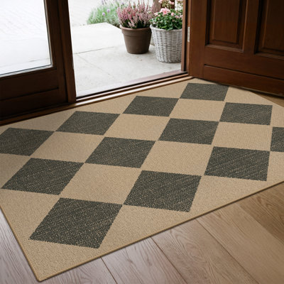 Checkered 3x5 Area Rug Machine Washable Non Slip Woven Plaid Carpet, Geometric Diamond Non Shedding Low Pile Modern Farmhouse Floor Mat for Living Room, Bedroom, Entryway